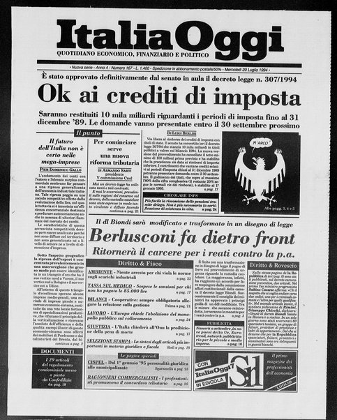 Italia oggi : quotidiano di economia finanza e politica